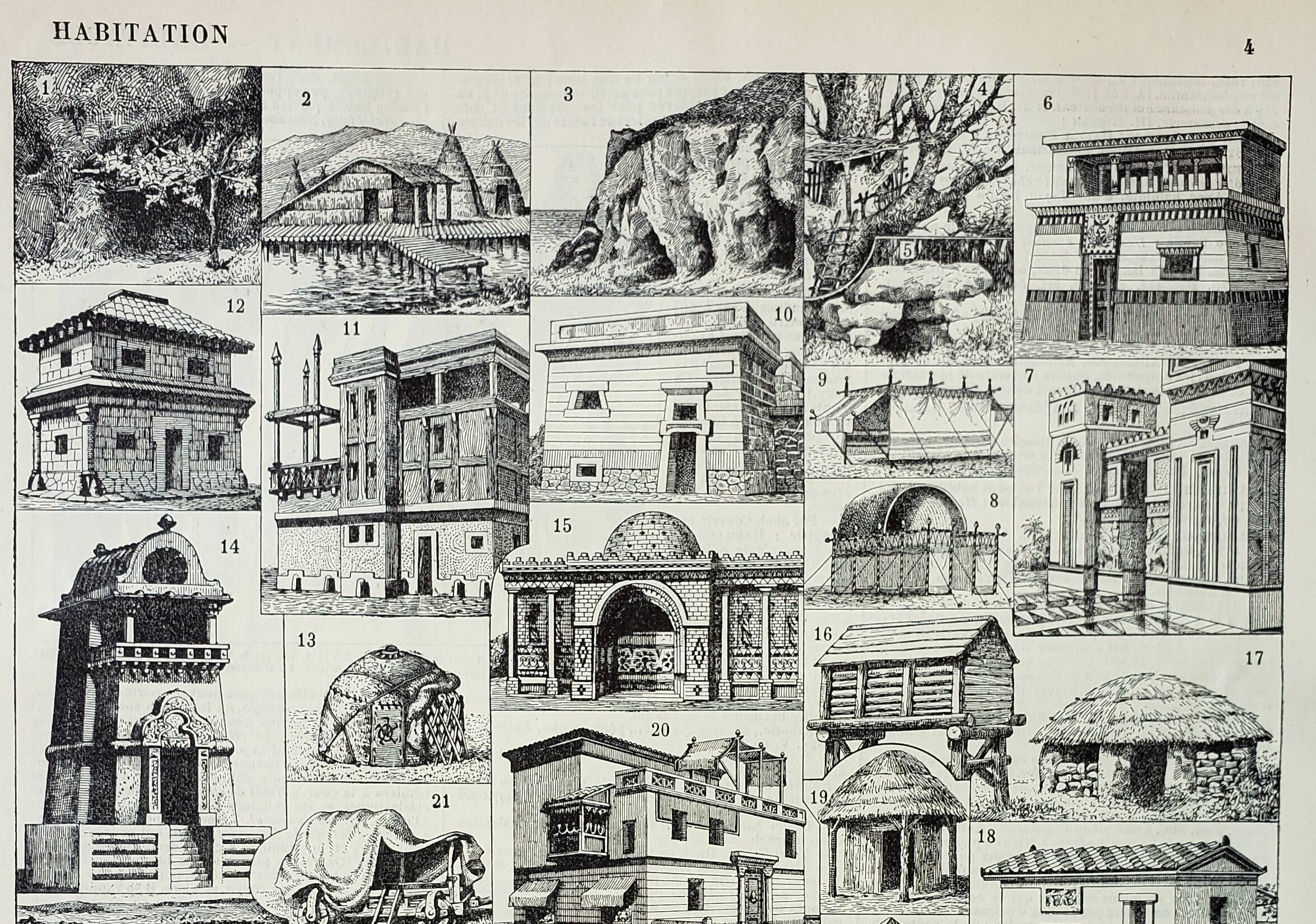 Old engraving from 1898 • Old dwelling 1, architecture • Original and vintage poster