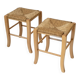 Lot of 2 vintage wooden stools from the 1980s, with hand-woven straw seats.