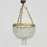 Old chandelier basket Napoleon III glass tassels, bronze structure. Chandelier tassels