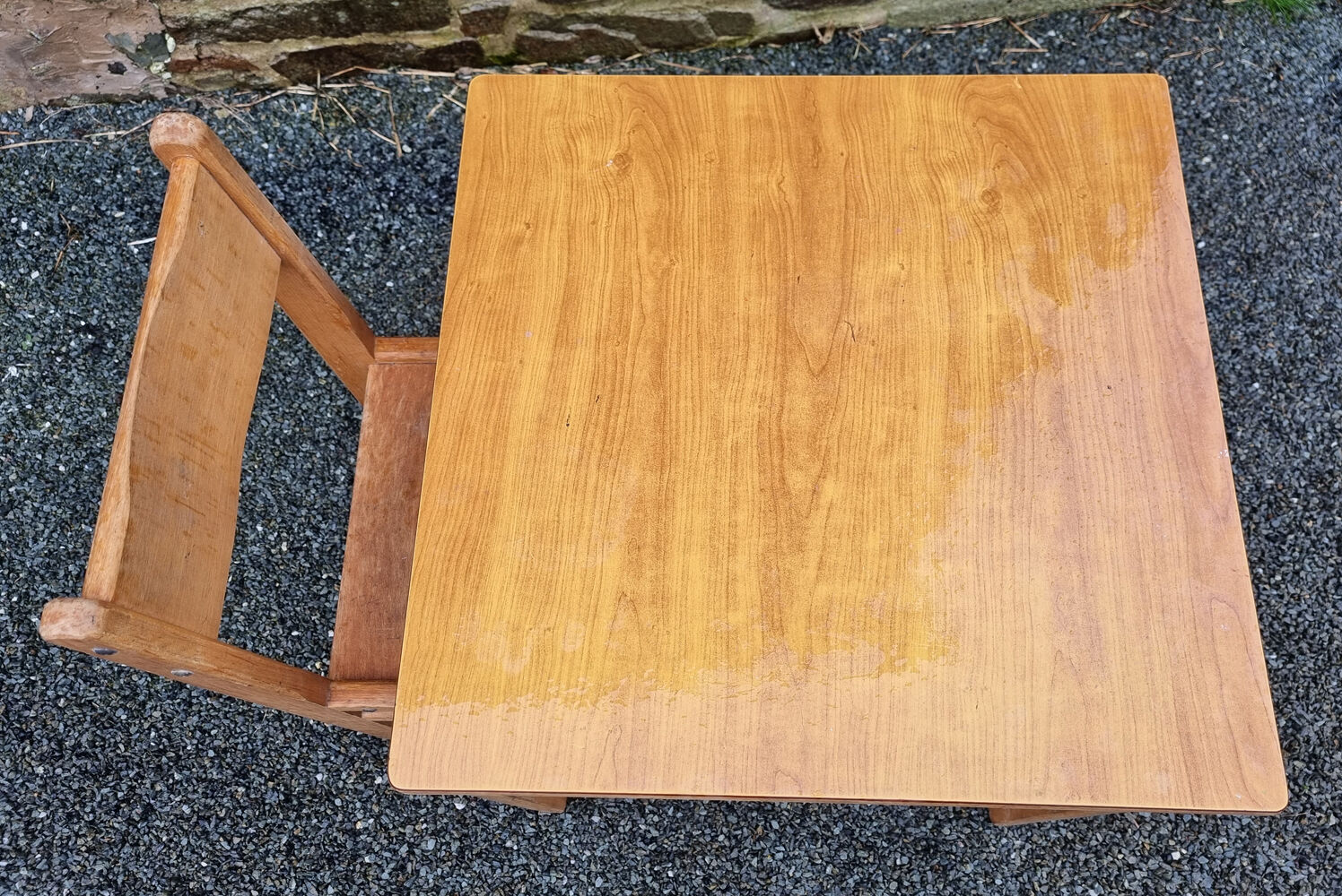 Children's desk and chair, wood and formica, vintage, 70s