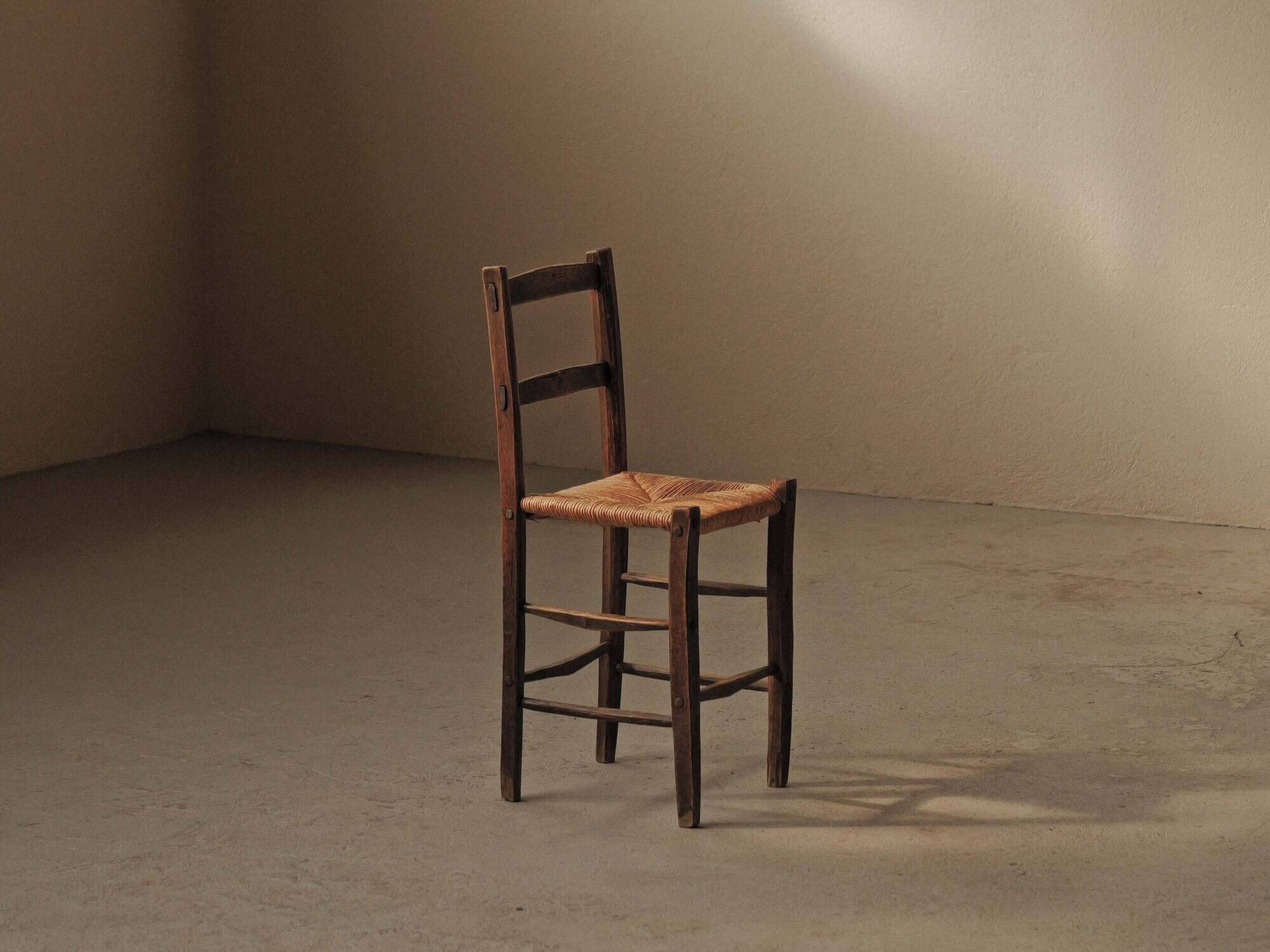 Peasant chair in wood and straw, Folk Art, around 1900