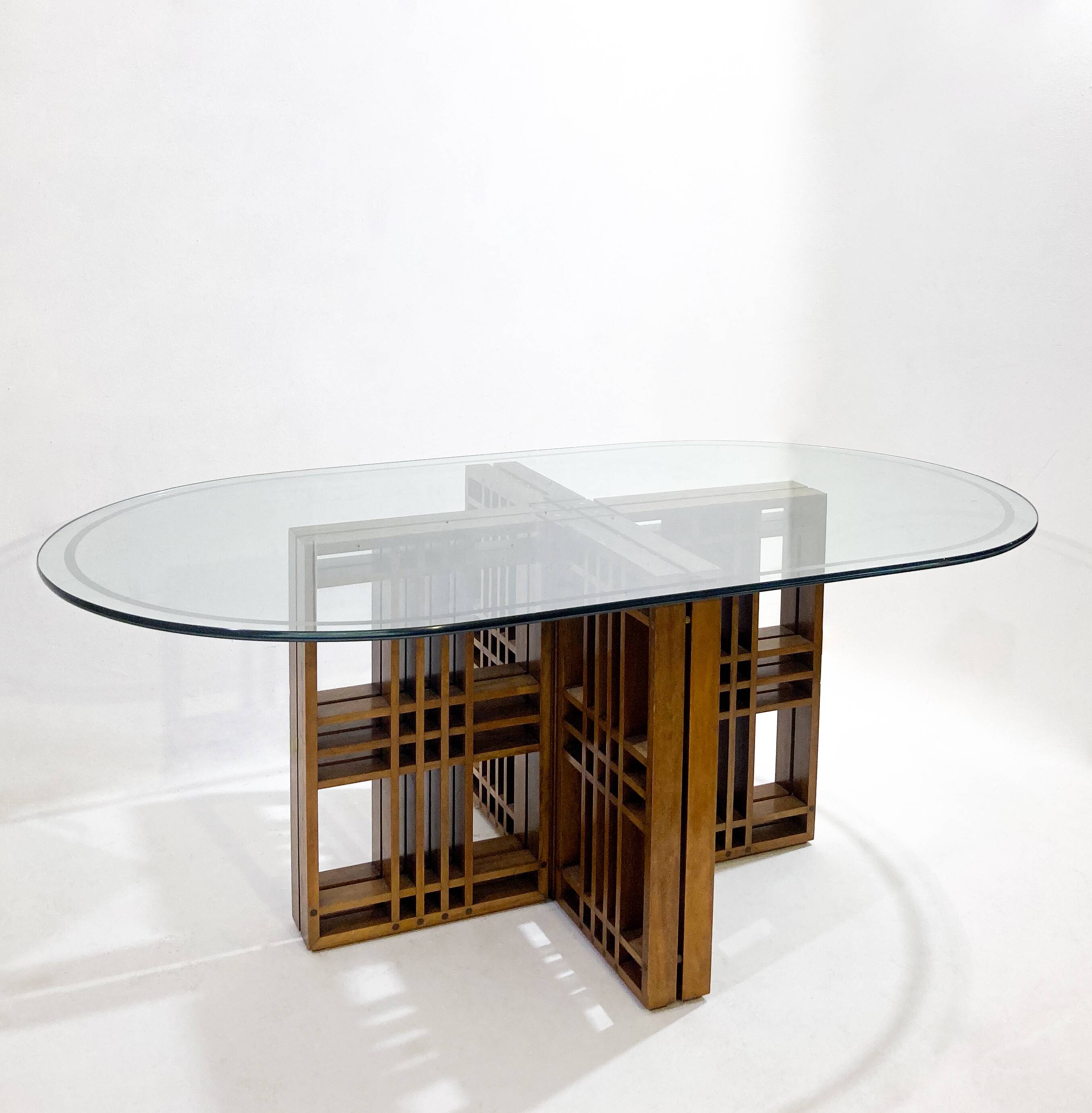 Table à manger en bois et verre, Italie 1960