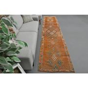 Tapis couloir vintage en laine et coton turc noué à la main orange 83x388