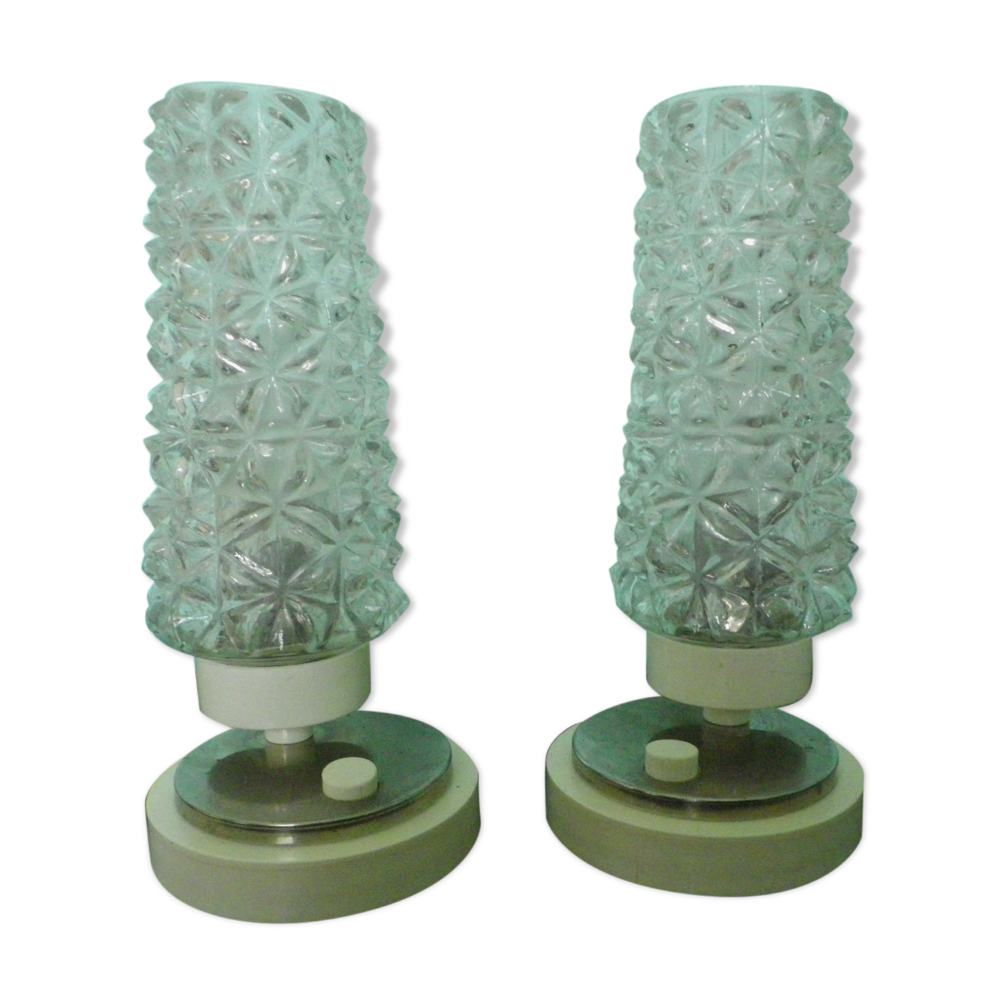 2 Vintage cathedral glass bedside lamps - 50s