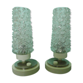 2 Vintage cathedral glass bedside lamps - 50s