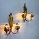 Pair of Spanish foliage wall sconces, leaf arms & bud shades, gilt iron, 1960s
