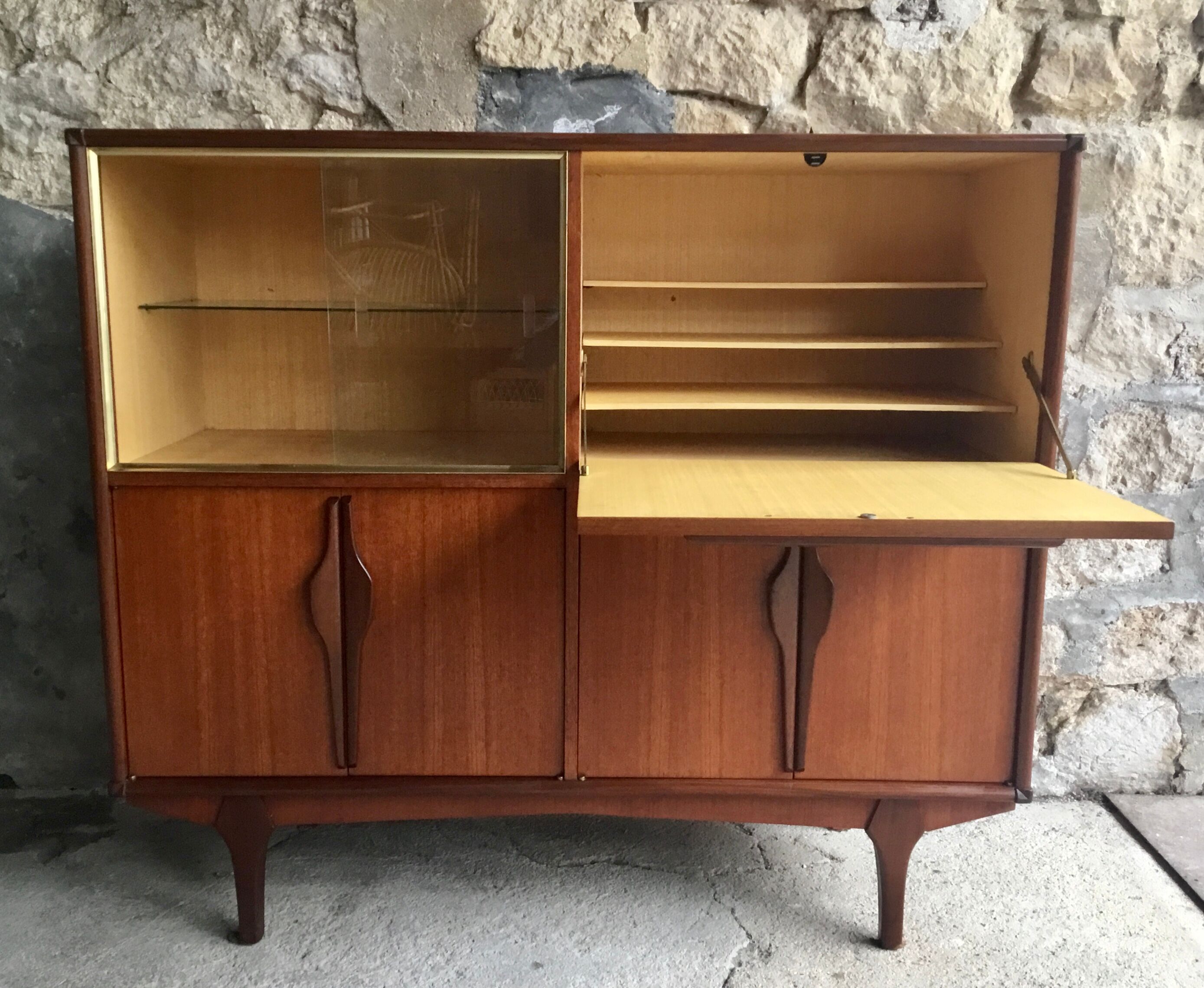 Scandinavian teak buffet with showcase and secretary - 1960