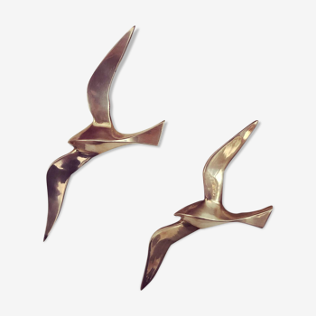 Duo of vintage brass swallows or seagulls