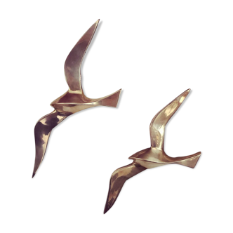 Duo of vintage brass swallows or seagulls