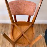 Set of 6 Scandinavian chairs in beech wood and pastel skaï 50s