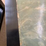 black lacquered square coffee tables with green marbled effect top