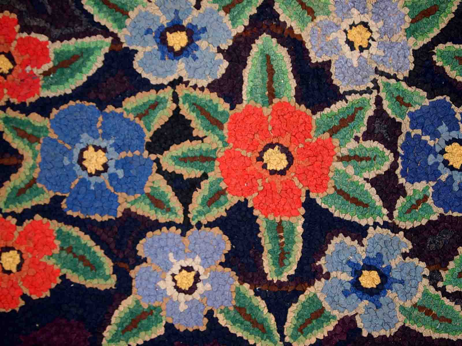 Old American Carpet Hooked handmade 103cm x 166cm 1920s, 1C677