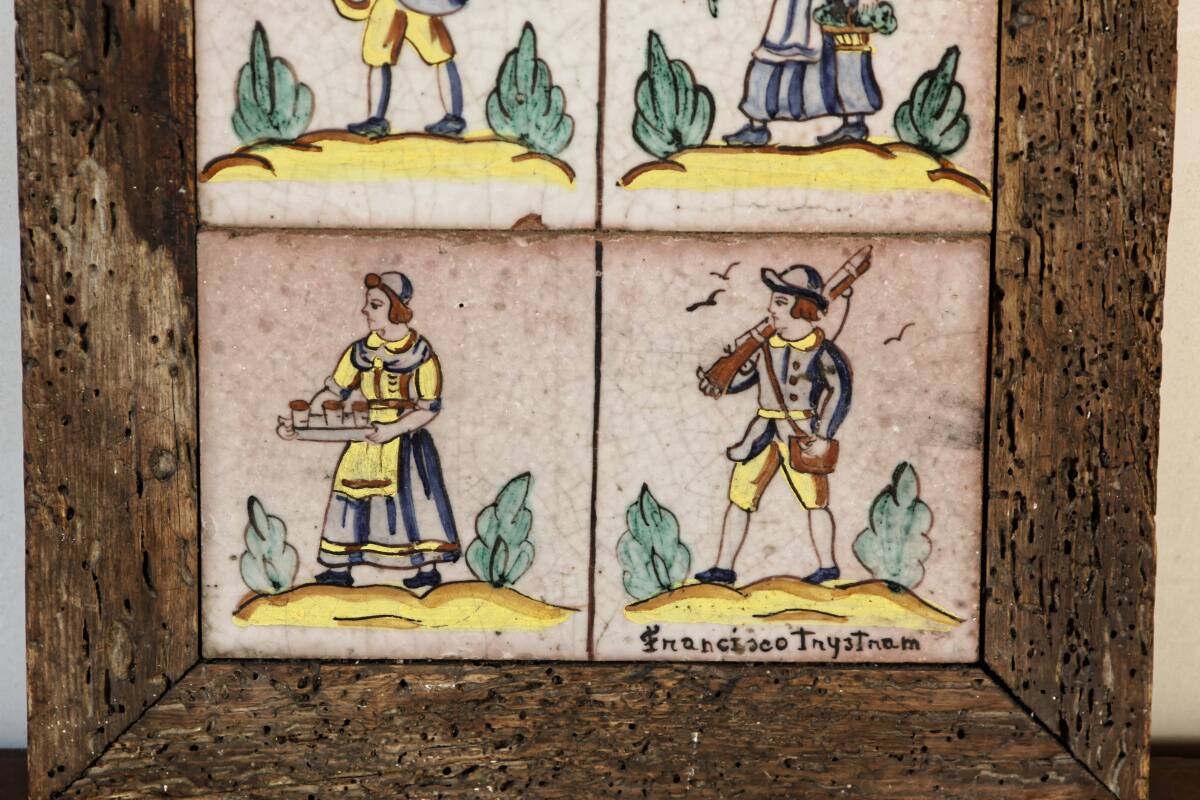 Composition of old Italian earthenware tiles