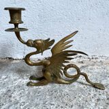 Paire de bougeoirs dragon laiton phoenix griffon