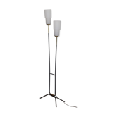Lampadaire 2 feux 1950 en laiton metal et opaline