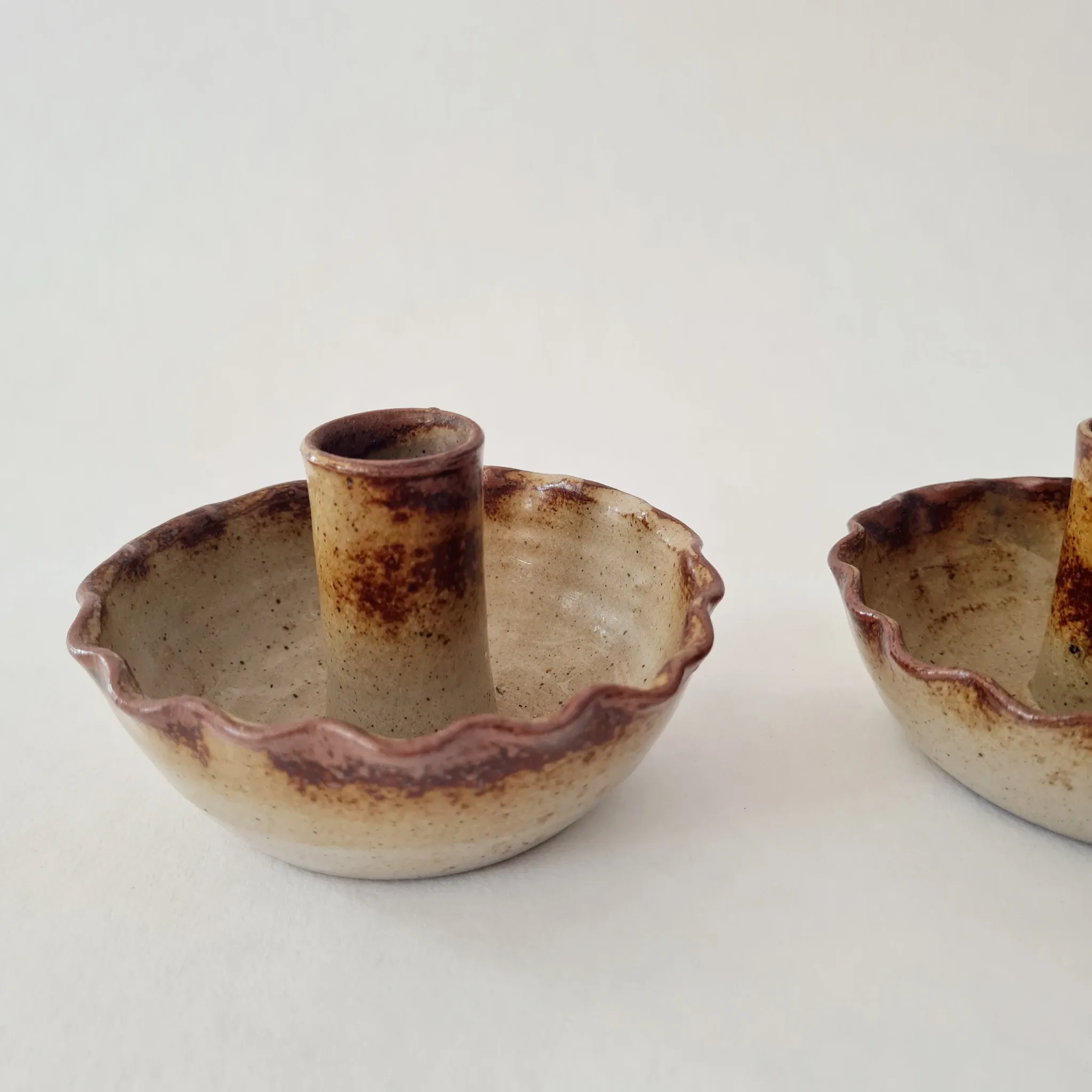 Pair of antique candlesticks / candle holders in stoneware – 1960s/70s