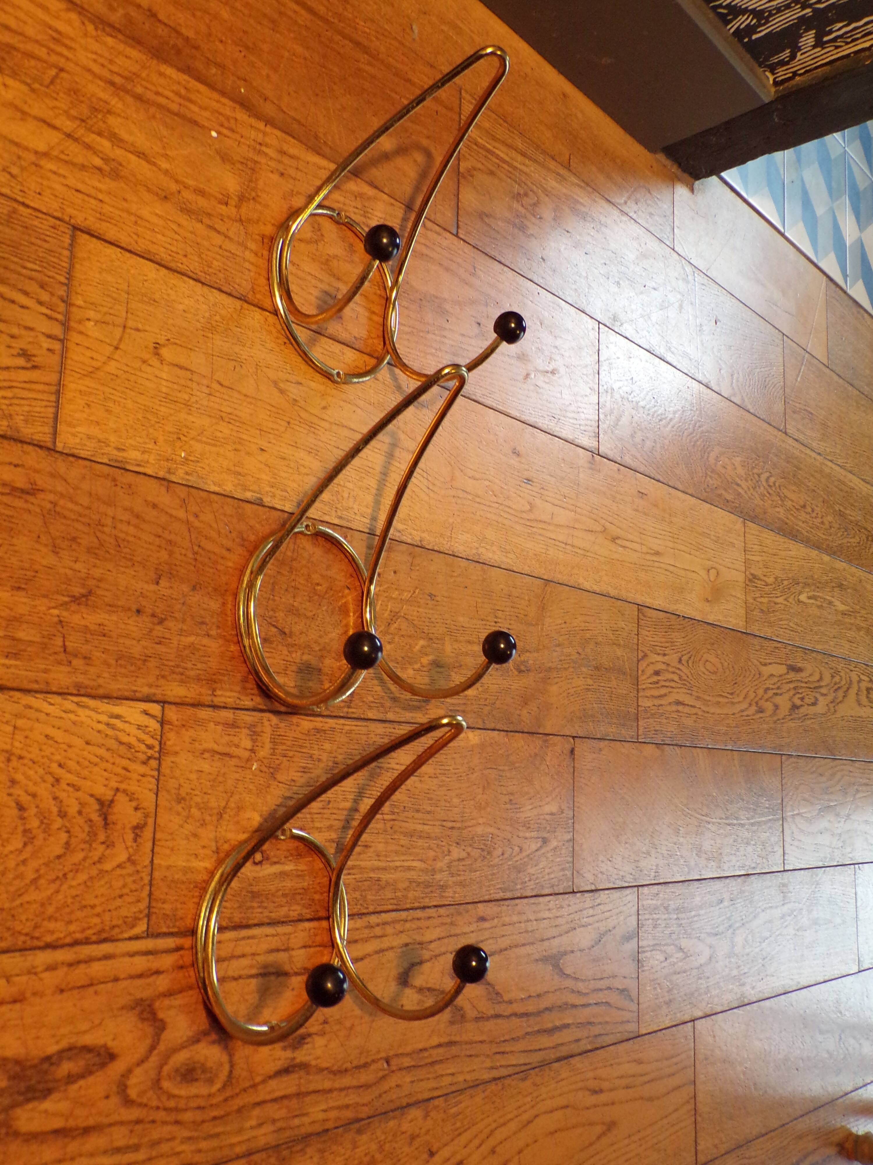 3 patères vintage métal doré