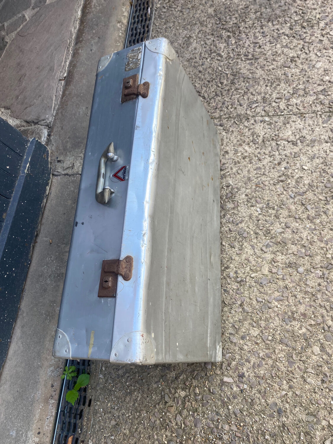 Old large vintage 50s aluminum suitcase