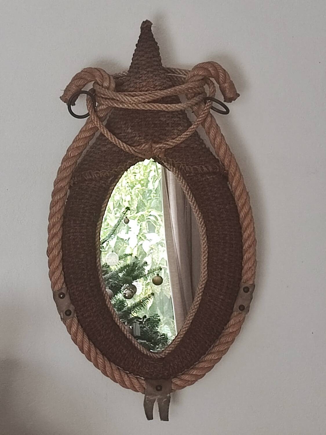 Vintage rope mirror, attributed to Adrien Audoux and Frida Minet, 1950s design.