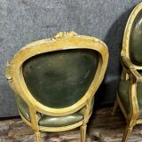 Pair of Louis XVI Cabriolet Armchairs with Medallion Backs in Limed Wood, 19th Century