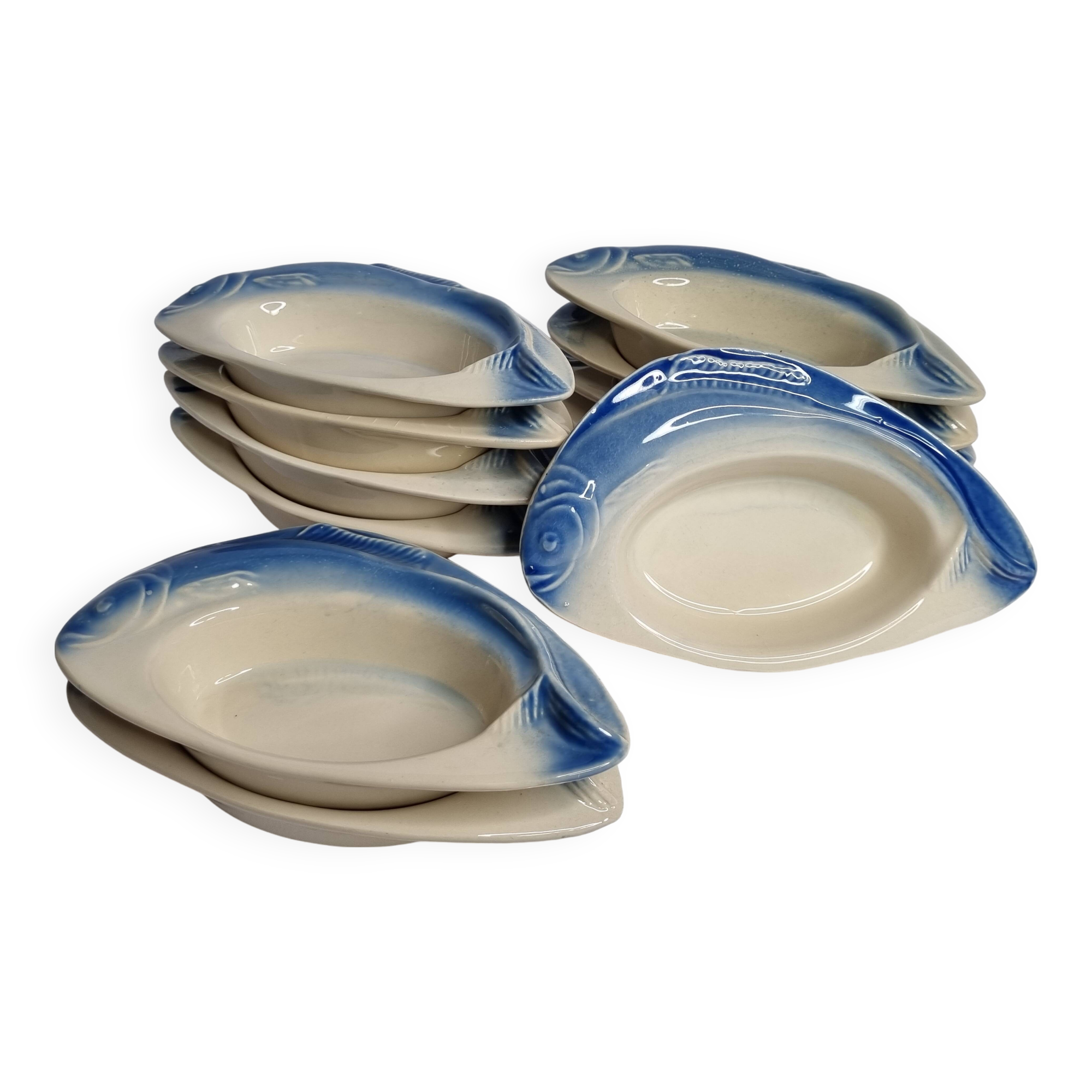 Set of 11 Vintage "Fish" Ceramic Bowls, Signed Charles Amand