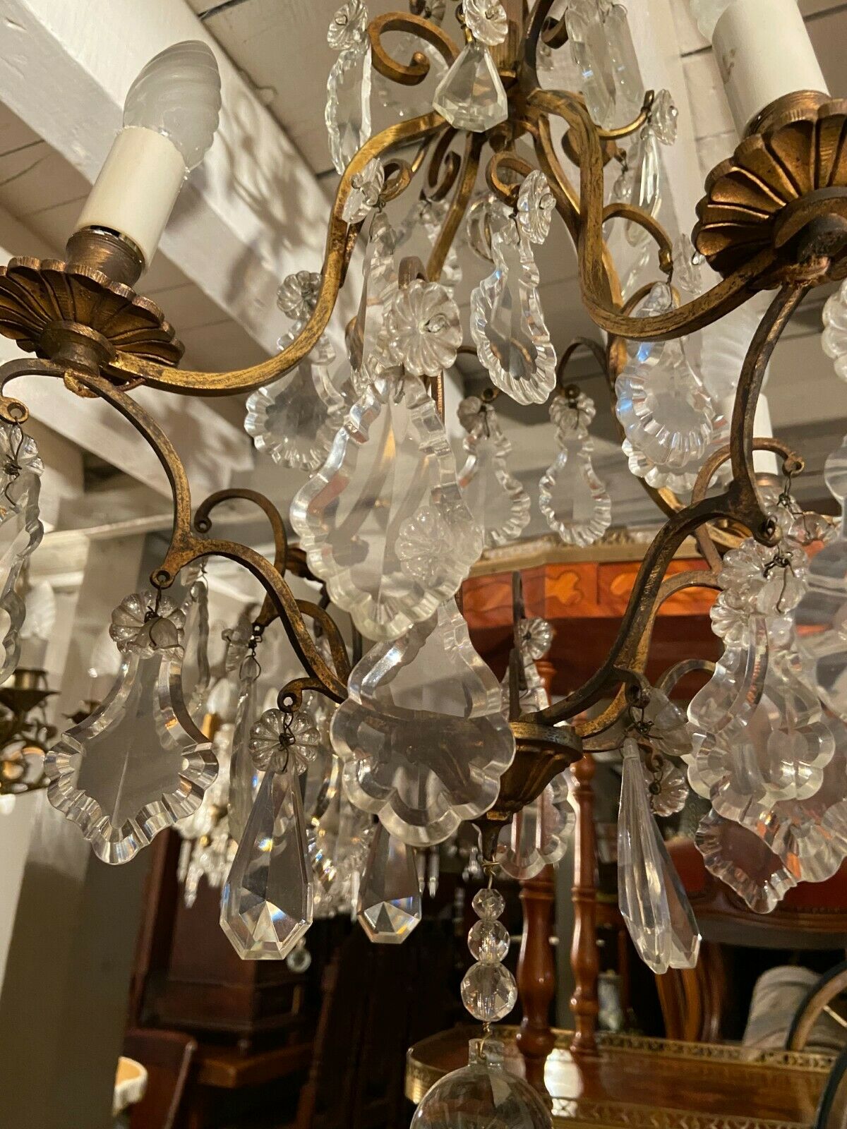 Cage chandelier with crystal tassels on bronze mount, Louis XV style