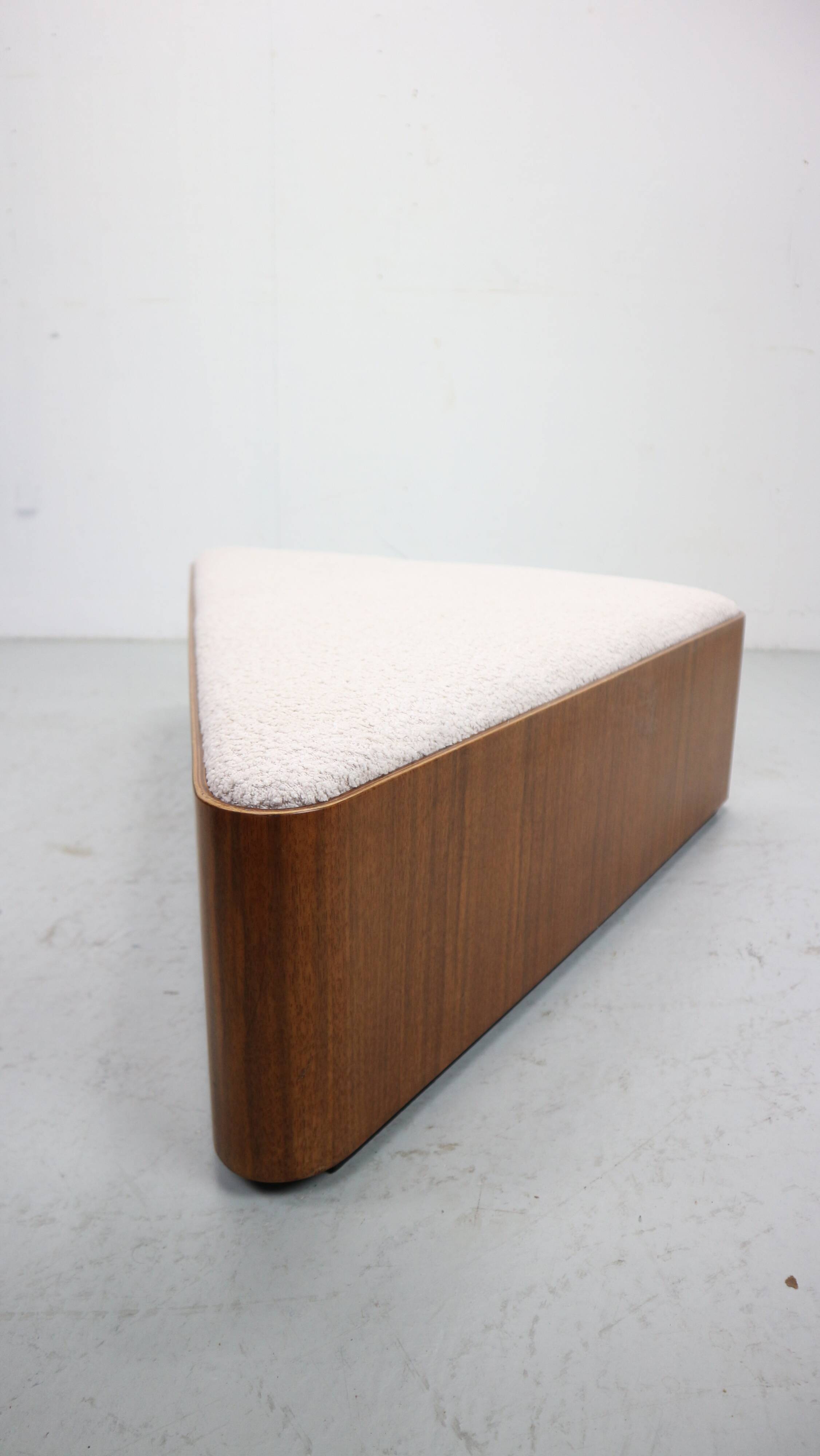 Vintage triangular plywood with boucle-fabric sit element / Ottoman, 1970s