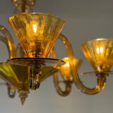 Venetian lustre in brown and yellow Murano glass, circa 1940.