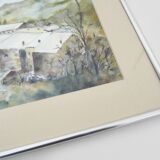 Original watercolor by Carani church in the mountains. Signed