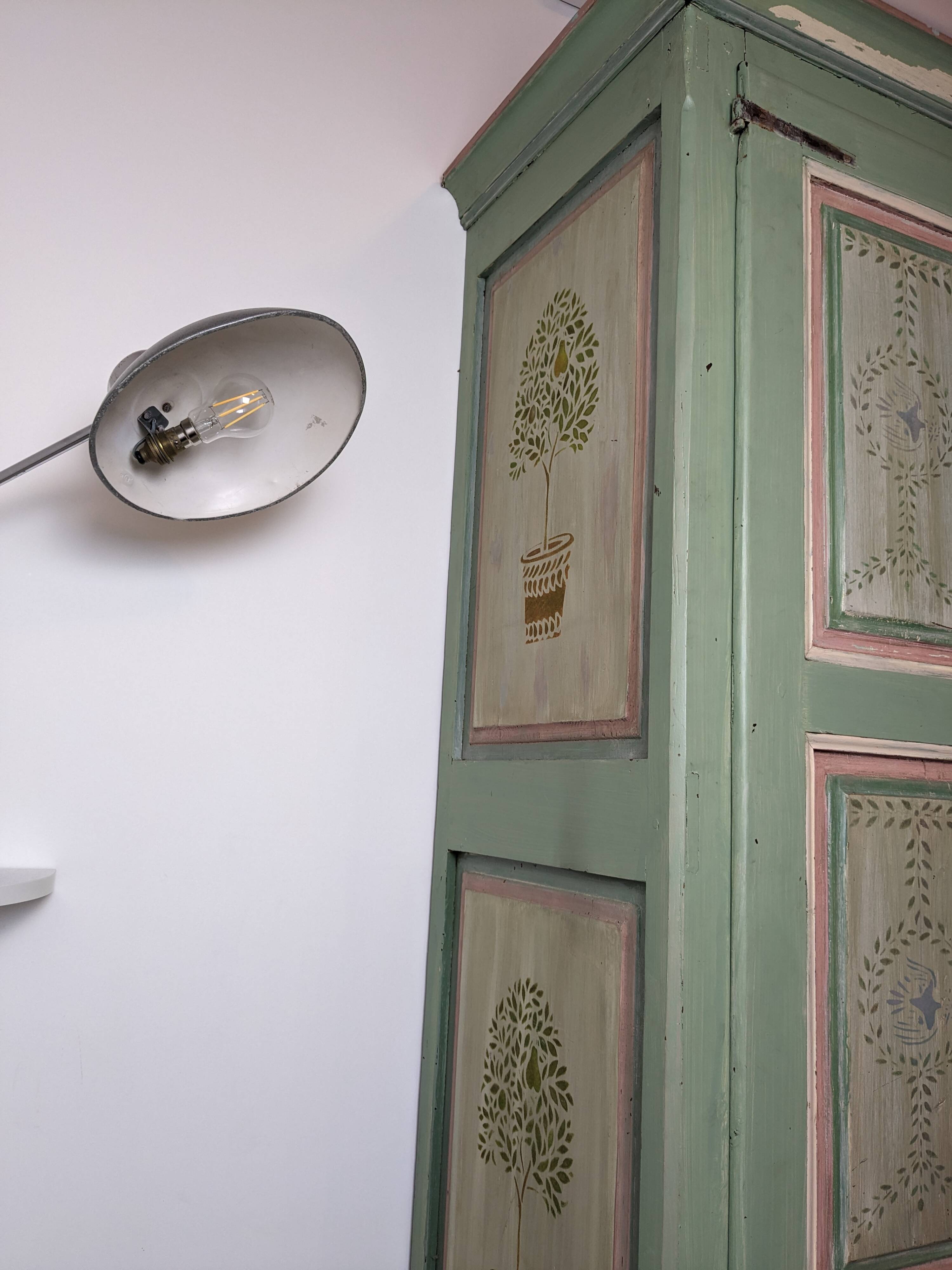 19th century painted wooden bedroom wardrobe