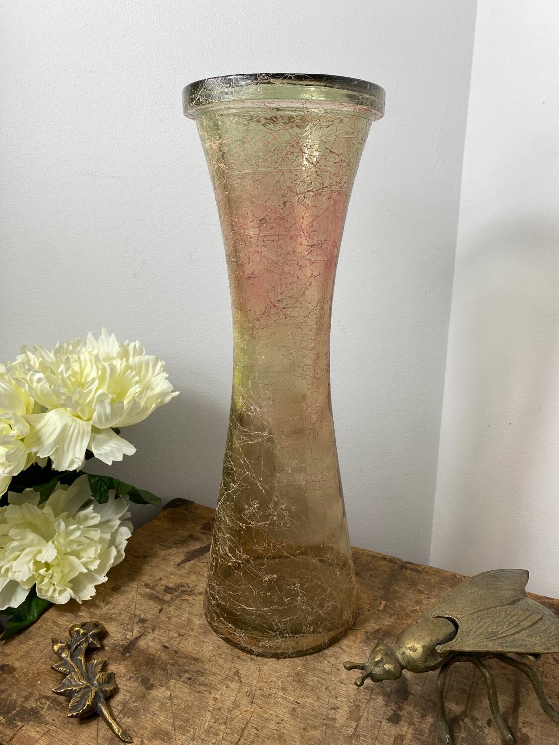 Large cracked glass vase