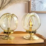 Pair of vintage smoked yellow Murano glass lamps