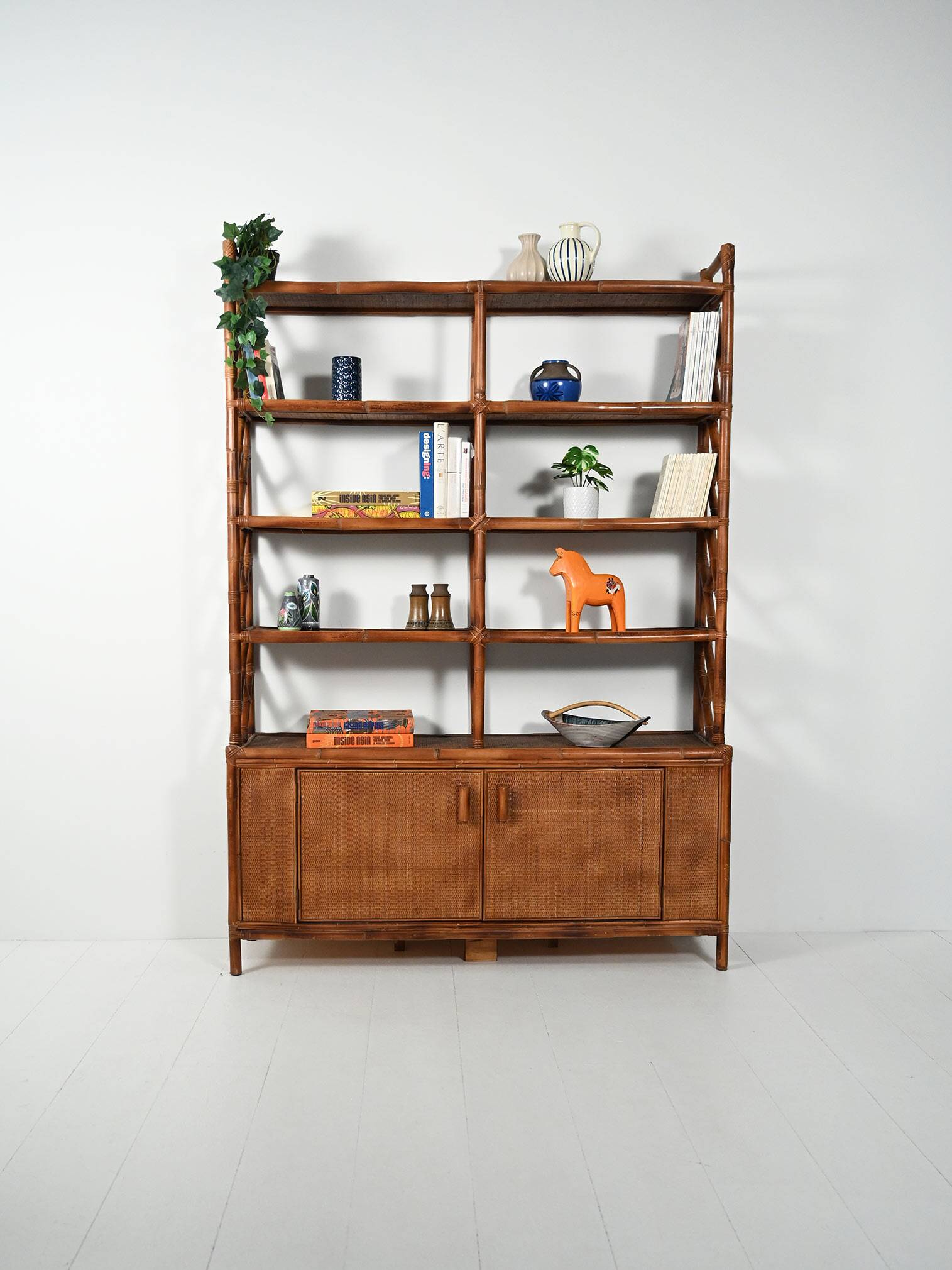 1960s bamboo and rattan bookcase
