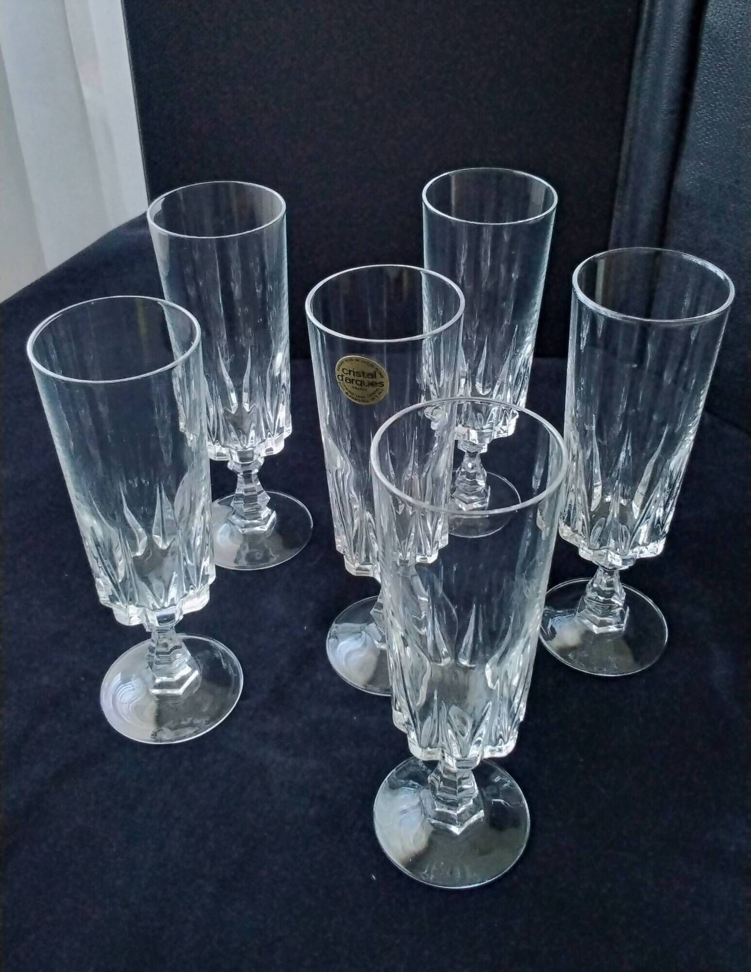 6 Champagne flutes Cristal d'Arques Model Louvre