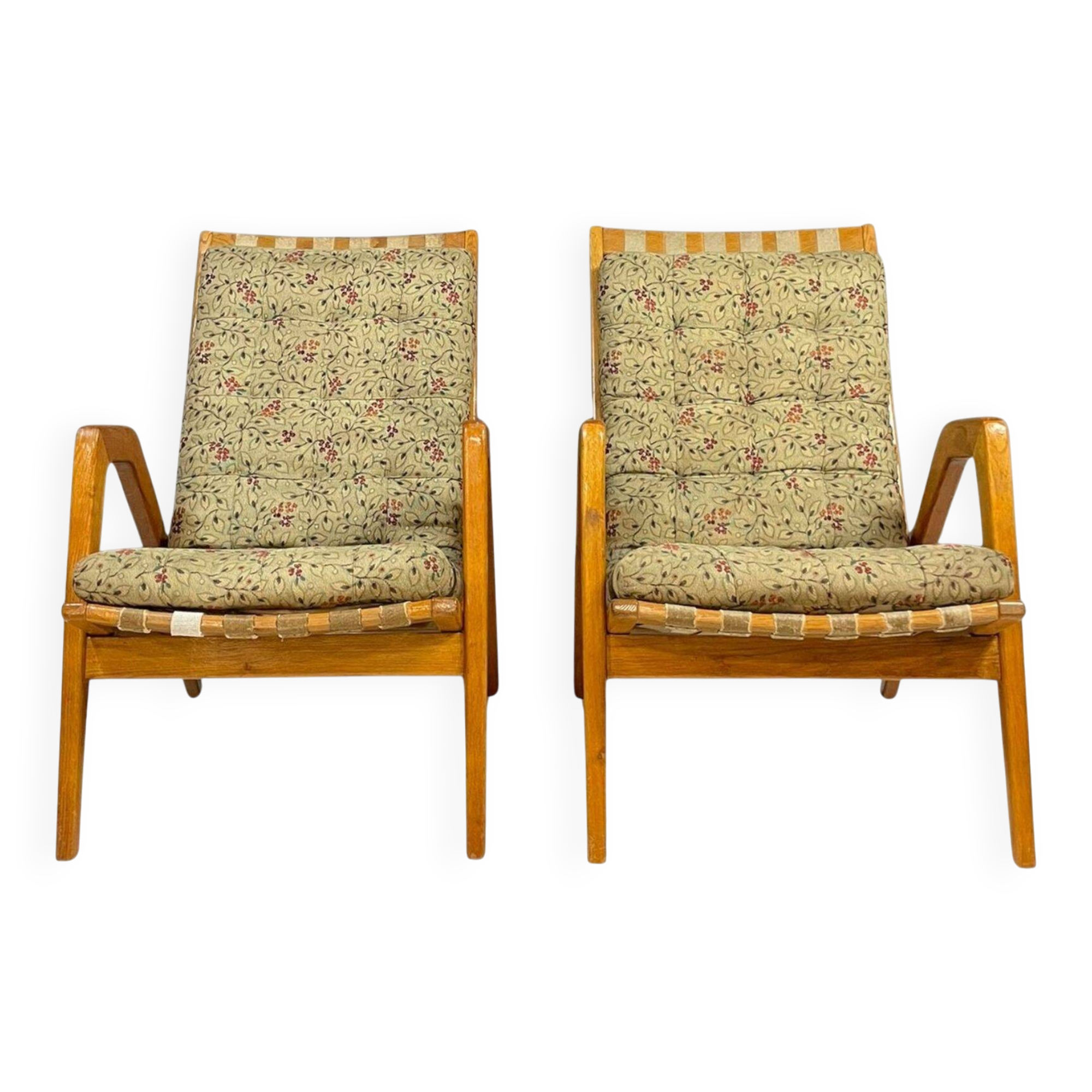Pair of vintage lounge chairs by Jan Vaněk, removable cushions, 1940s