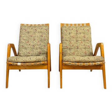 Paire de fauteuils vintage par Jan Vaněk, coussins amovibles, années 1940.