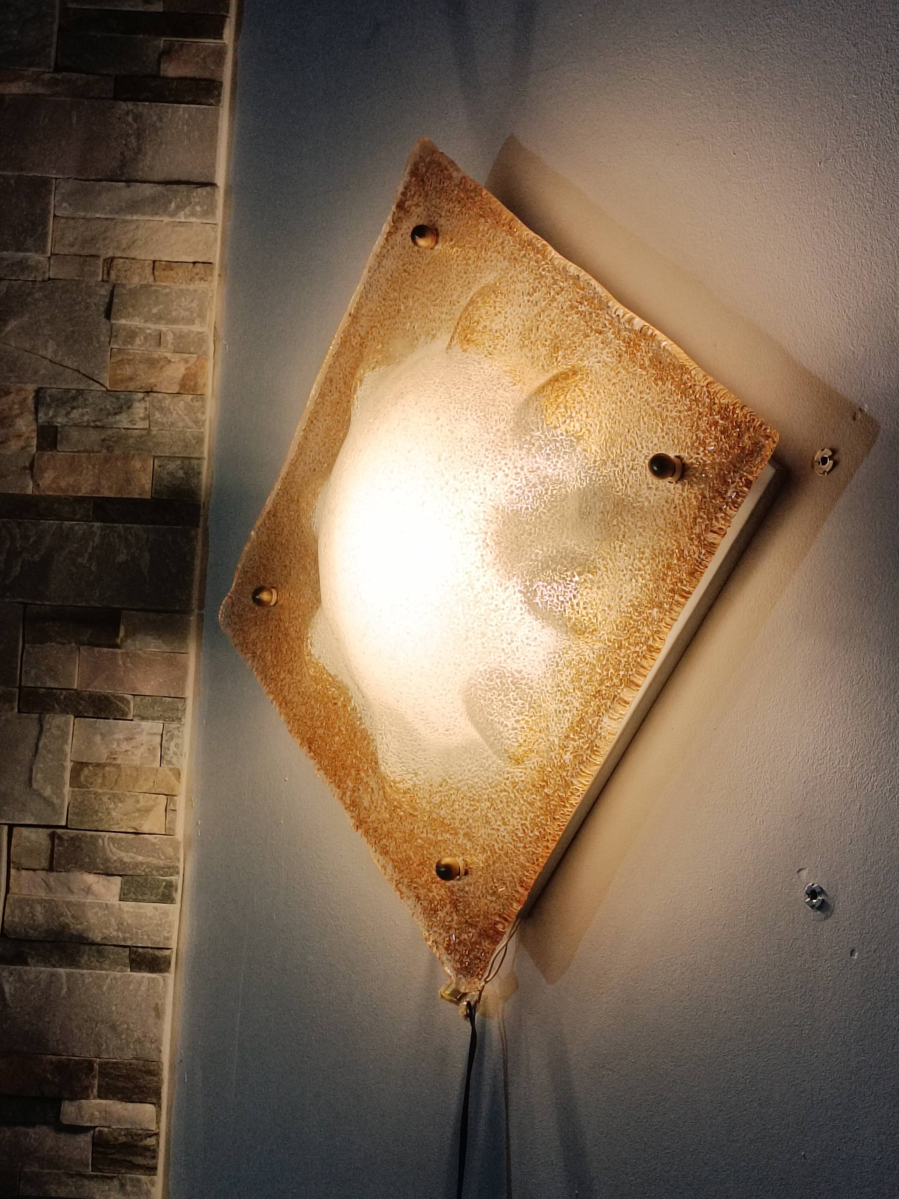 Important Murano slab wall light 39cm by Mazzega 1970s