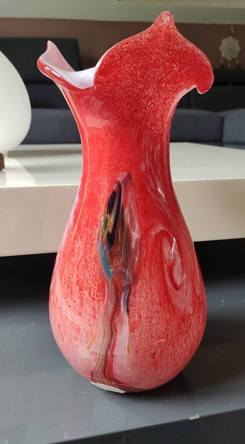 Large Floral Ball Vase/Kaysersberg Art Glassware. Speckled/Volutes