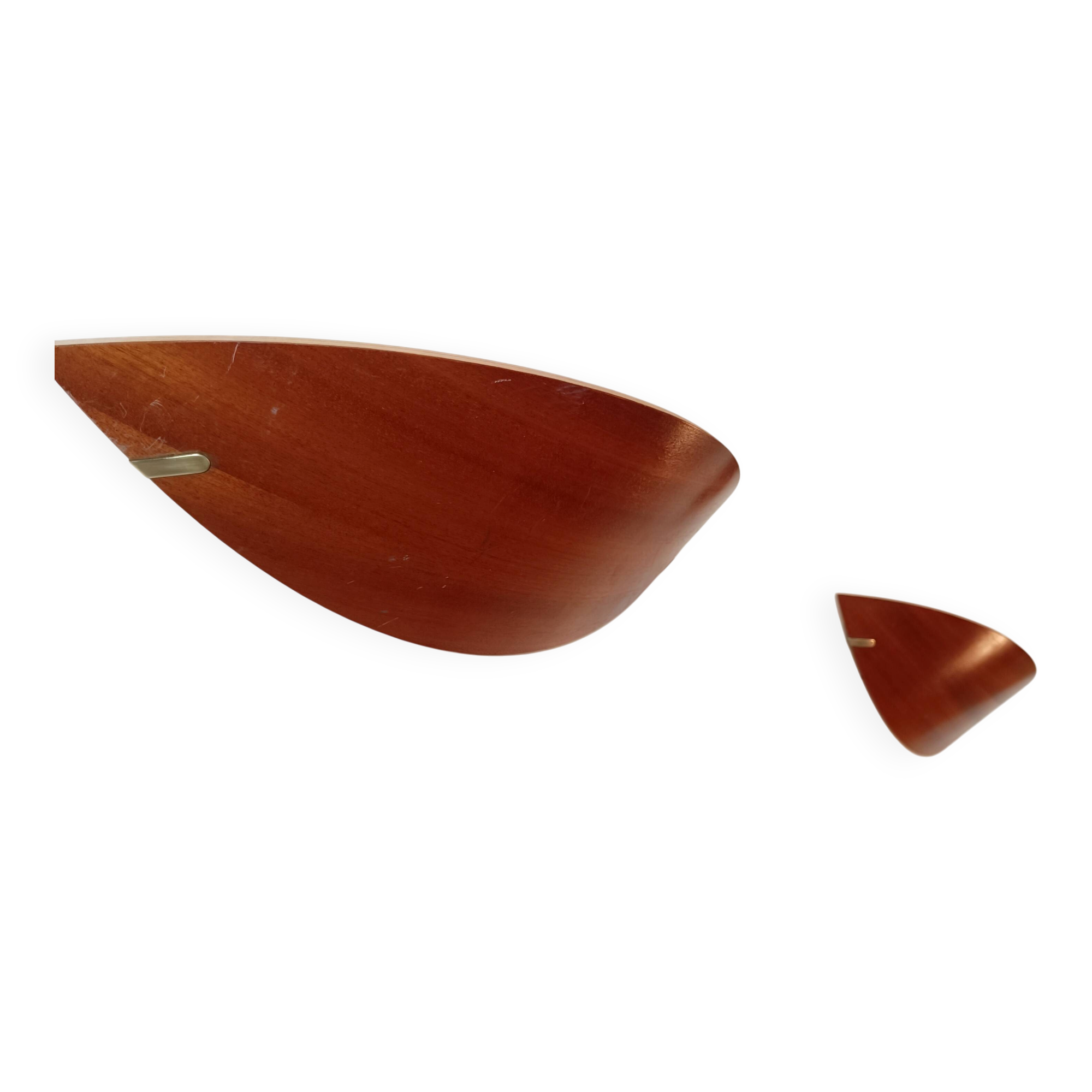 Large wooden and brass wall lights by Declic France, 1980s.