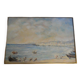 Pastel Michel Gastaldi vue de Cannes les pêcheurs