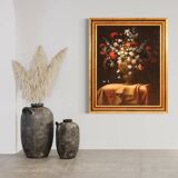 Antique painting from the 17th century, still life with flower vase