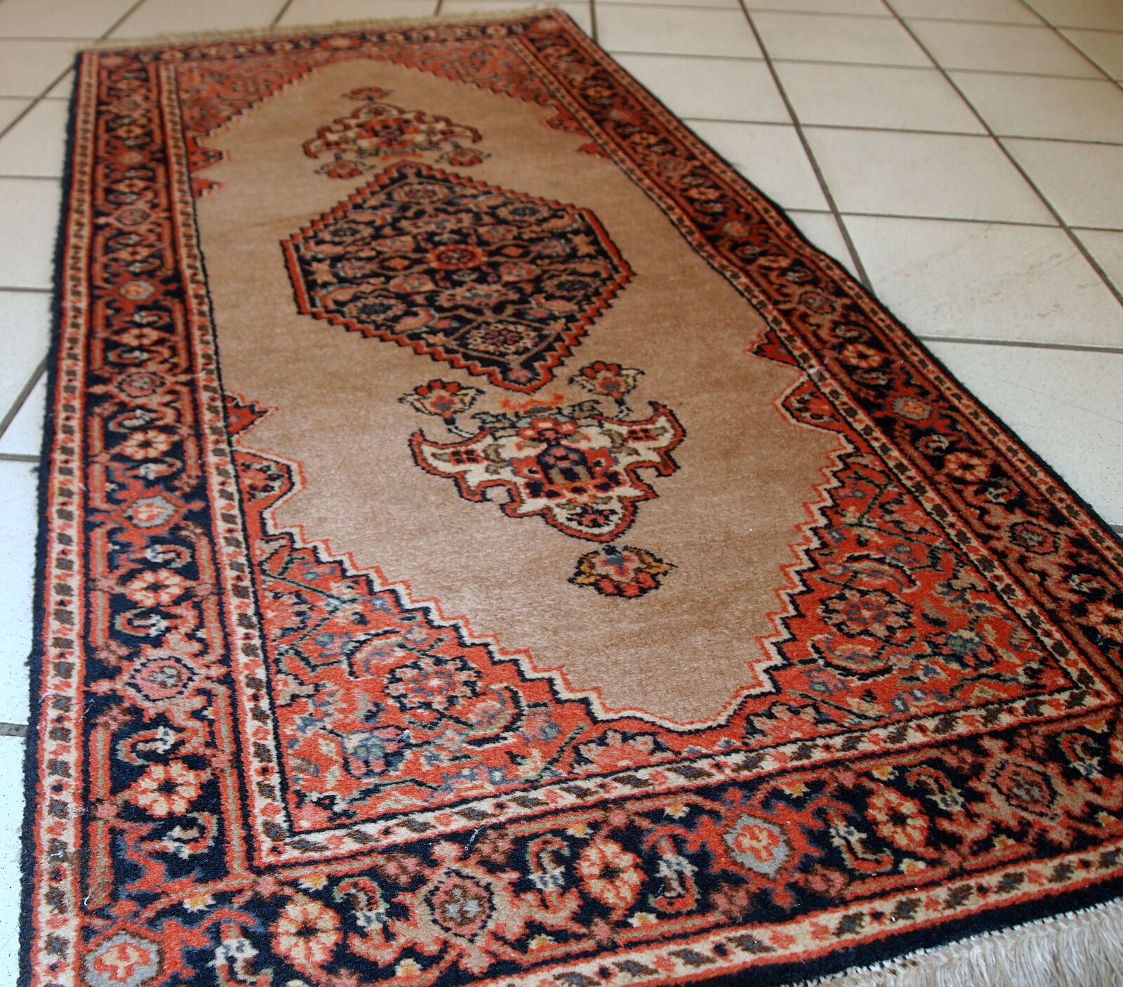 Vintage Indian Carpet Tabriiz handmade 60cm x 118cm 1960s
