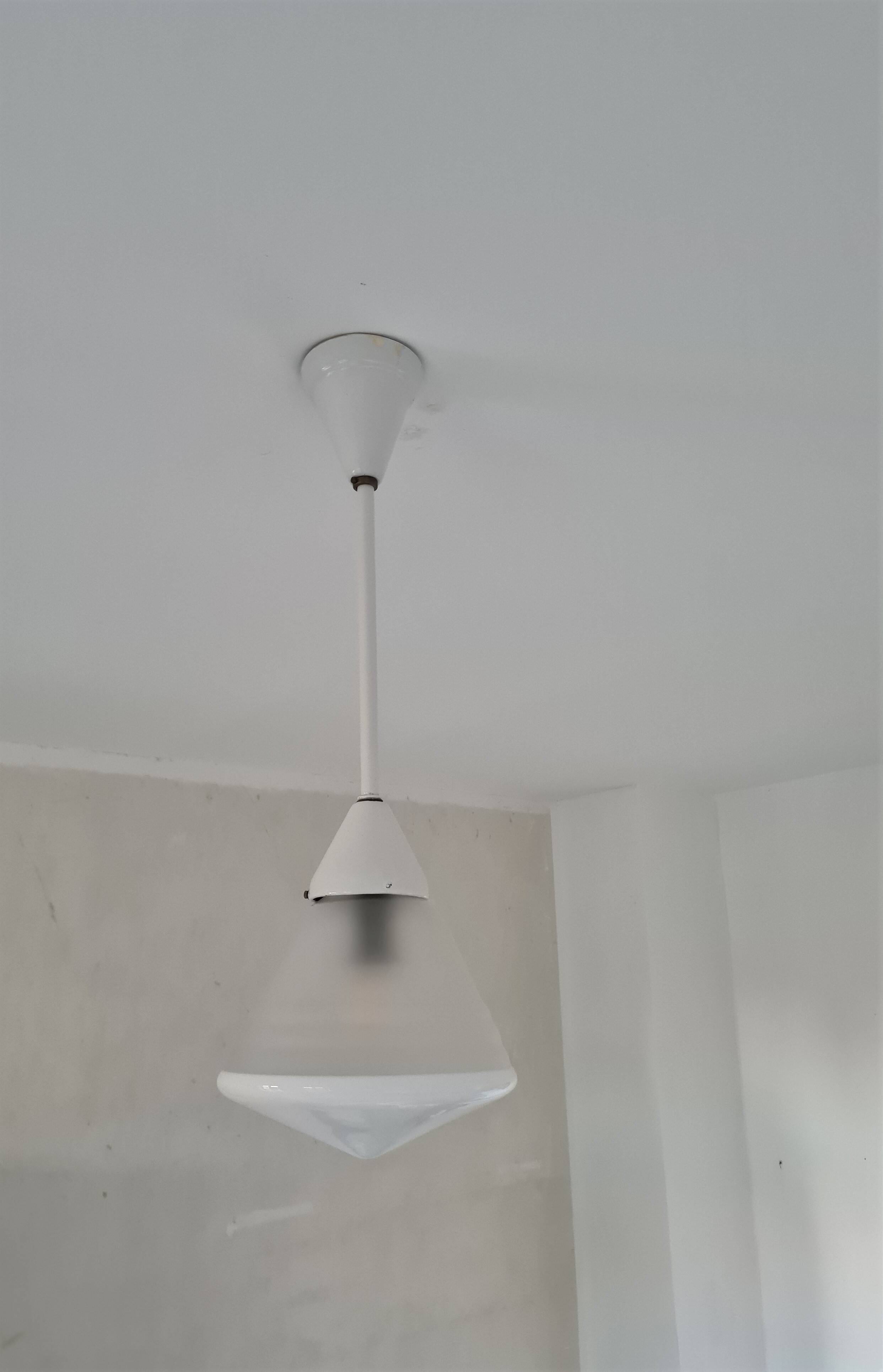 Conical opal glass ceiling lamp by Phillips, Netherlands 1920s