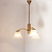 Mid-Century Ceiling Lamp in Brushed Gold with Lampshade in Ribbed Glass G.V. Luminaires