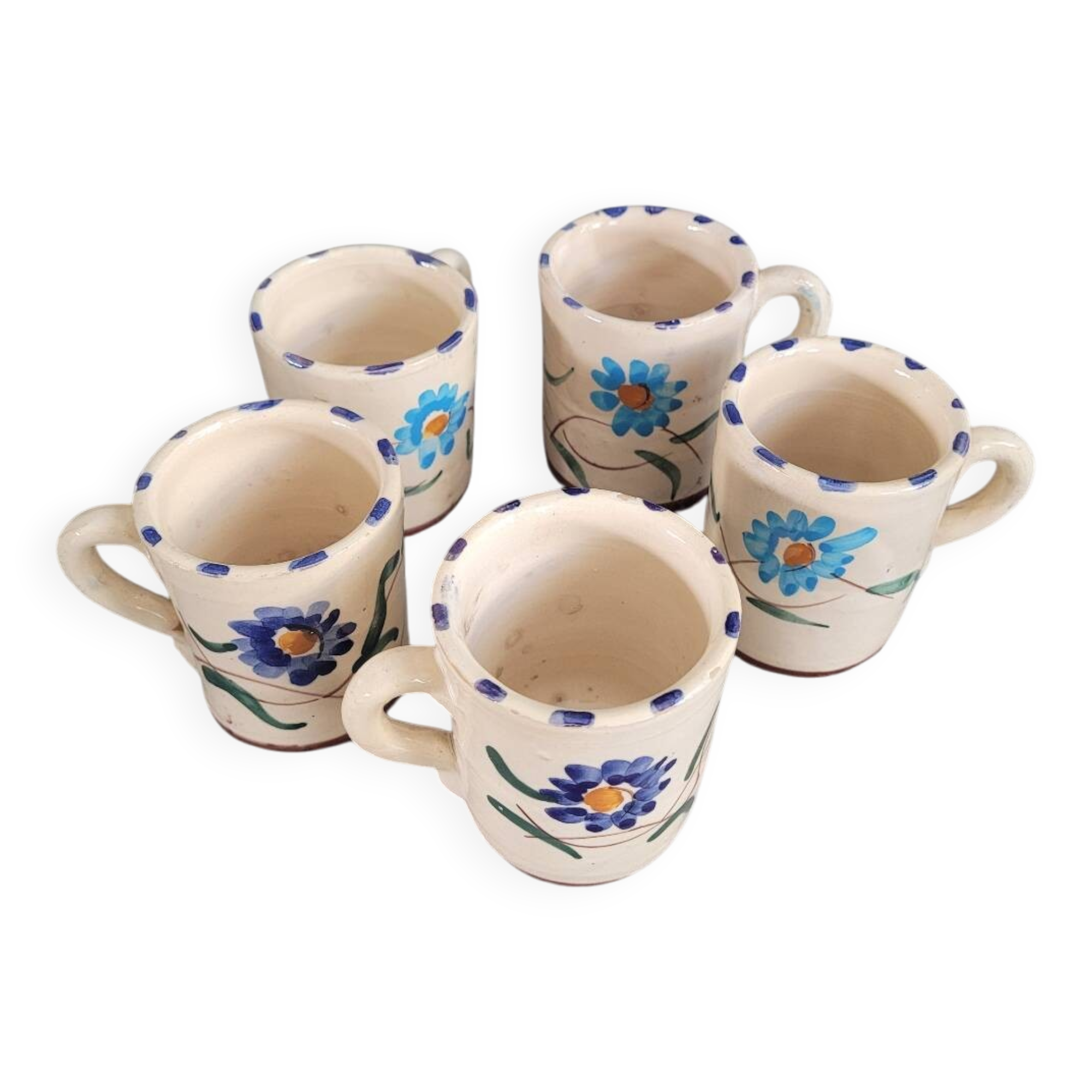 Set of 5 glazed ceramic coffee mugs