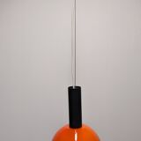 Pair of orange opaline ball pendants by Parscot, France circa 1970.