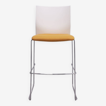 Majencia high stool in orange fabric and white plastic