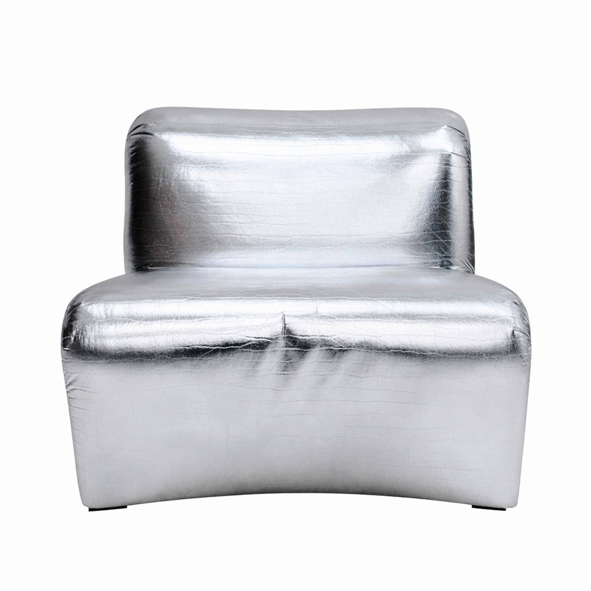 Space Age Moscheni Fiberglass And Silver Vinyl Fabric Italian 1970s Lounge Chair