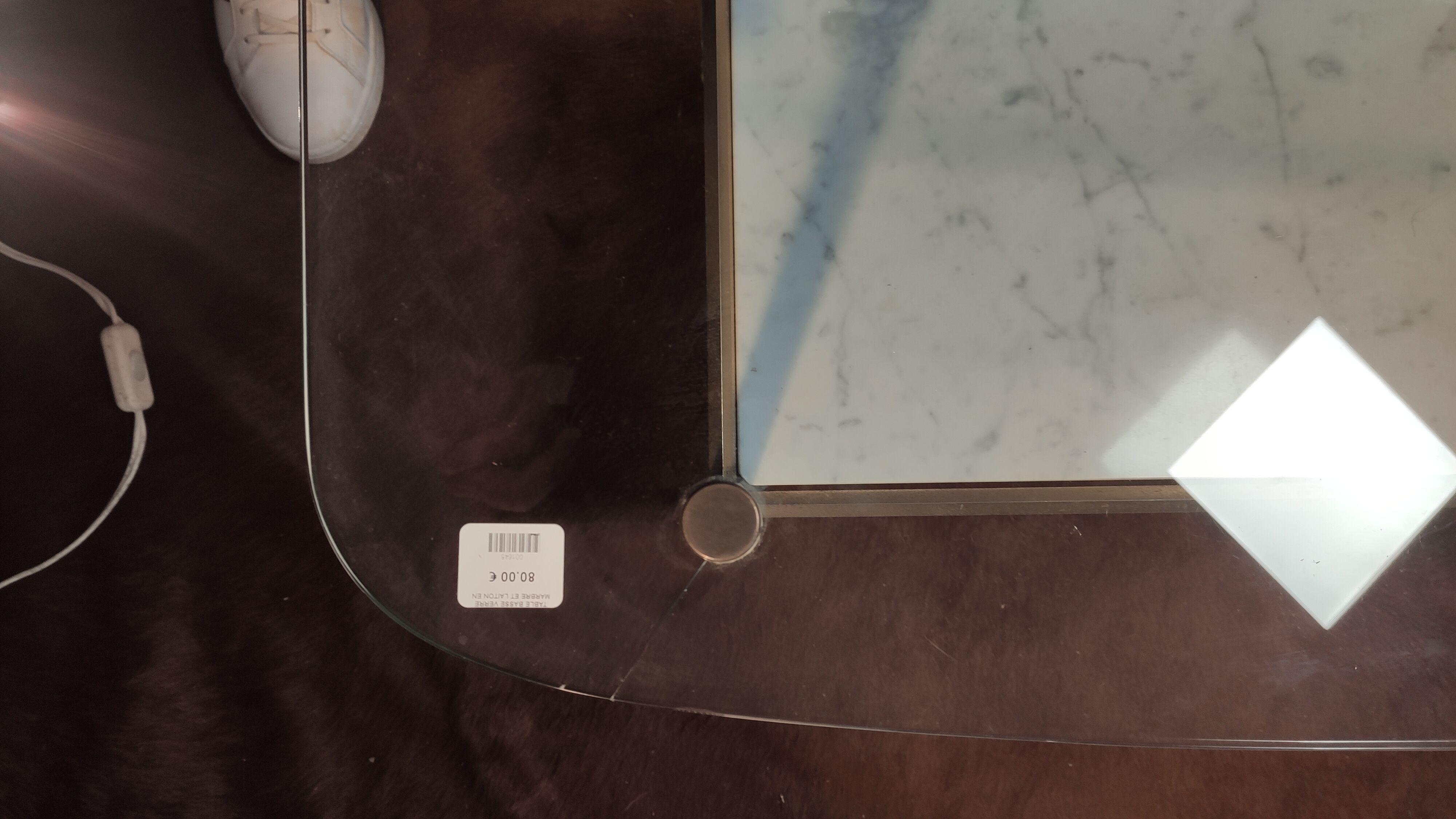 Glass, brass and marble coffee table