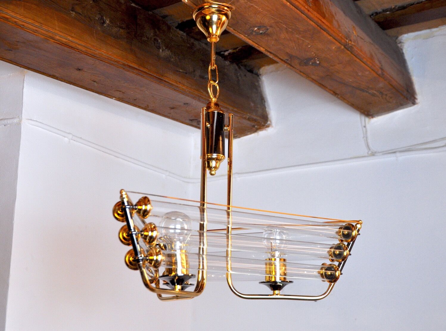 Lustre Venini tubulaire verre de Murano 1970, Italie